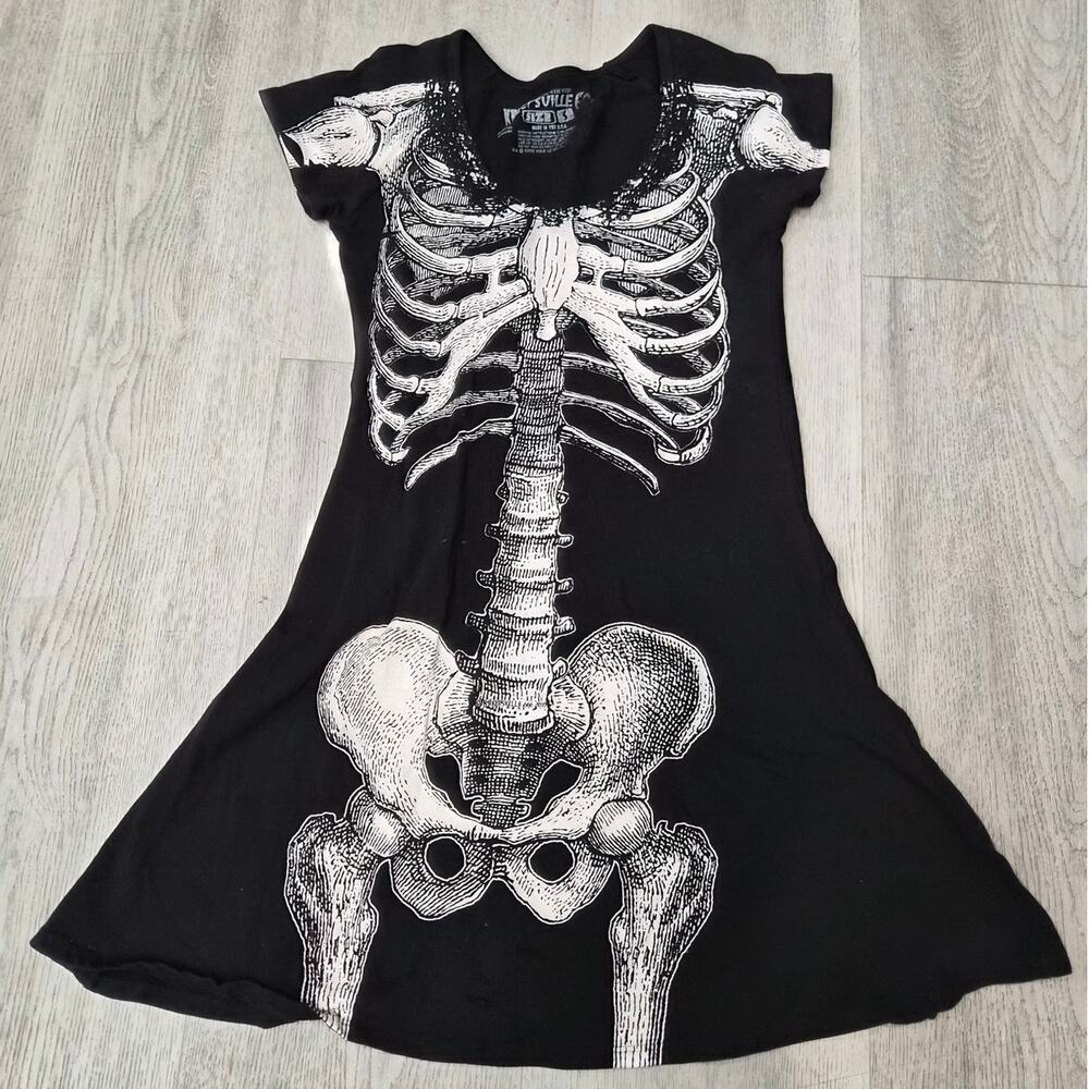 Kreepsville 666 White Skeleton Flare Dress